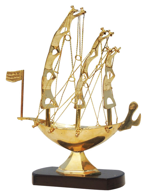 Brass Table Ship With Wooden Base 0.57kg
